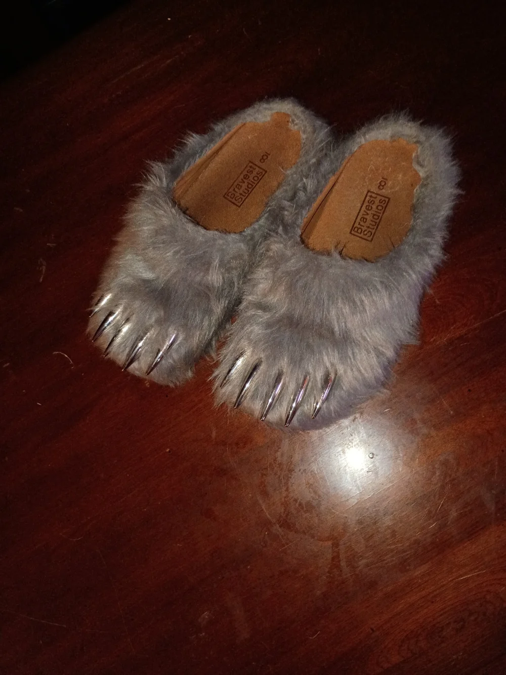 Bravest Studios Gray Faux-Fur Claw Slip-On Slippers